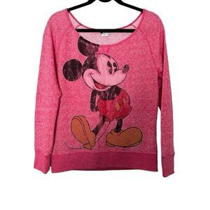 Authentic Disney Parks Distressed Mickey Mouse Long Sleeve SZ M Pink Disneyworld